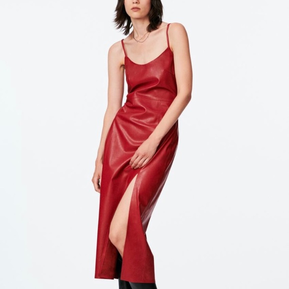 Zara Dresses Faux Leather Midi Dress With Split Poshmark